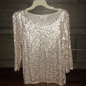 ⭐️LIKE NEW⭐️ Calvin Klein white and gold party top